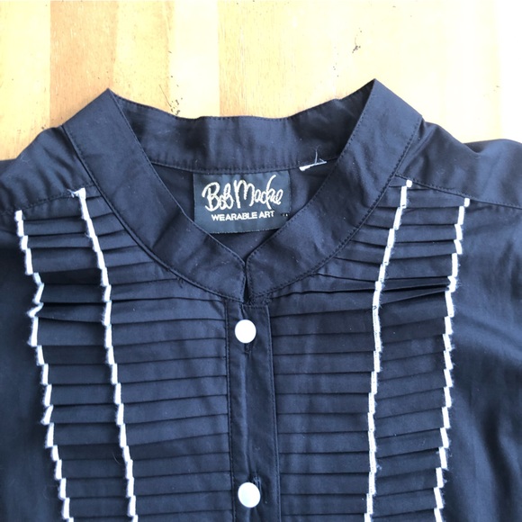 Vintage Bob Mackie Black and White Accordion Tuxedo Shirt Ruffles Pearl Pleated - Picture 3 of 11